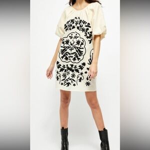 Free people Fiona Cream and Black Embroidered Dress